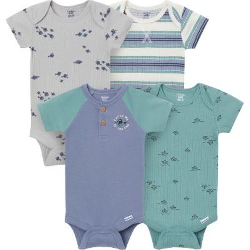 Gerber Baby Boys' 4-Pack Short Sleeve Bodysuits, Catch Me Fishing, 3-6 Months