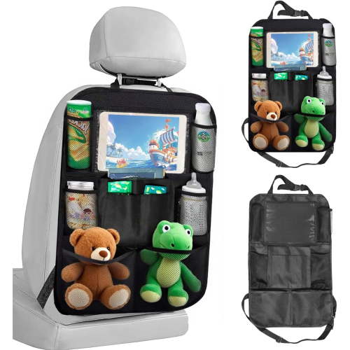Back Seat Car Organizer, Car Organizers Bag with Touch Screen Tablet Holder 10 Storage Pockets for Kids Toddlers Car Seats, Travel Accessories,Road Trip Essentials Black