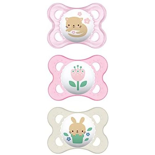 MAM Clear Collection Pacifiers Value Pack (3 Pack), MAM Pacifier 0-6 Months, Baby Pacifiers, Baby Girl, Best Pacifier for Breastfed Babies, Designs May Vary