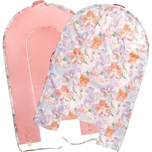 Baby Lounger Cover for Newborn Girls & Boys, 100% Cotton Replaceable Infant Nest Slipcover, Ultra Soft & Breathable Portable Lounger, Covers Only (Floral, Pink)
