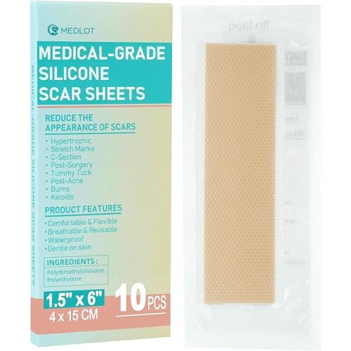 Silicone Scar Sheets, 10pcs, Silicone Tape for Scar Treatment, Reusable Scar Strips for Surgical, C-Section, Keloid Bump, Stretch Marks, Burn, Acne Scar Removal, Each 1.5” x 6”