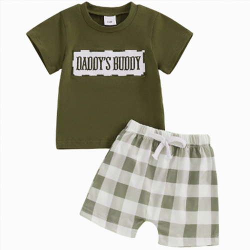 TOWED22 Toddler Baby Boy Summer Clothes Funny Pattren Letter Short Sleeve T Shirt with Shorts 2 Peices Outfits(Green,6-9M)
