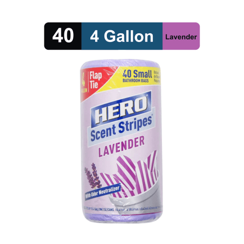 Hero Scent Stripes 4-Gallon, Lavender Scented, Small Flap Tie Trash Bags, 40 Count