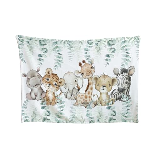 HawSkgFub Safari Jungle African Animal Eucalyptus Leaf Baby Blanket Boy Shower Gift, Elephant Giraffe Lion Flannel Fleece Nursery Bed Receiving Swaddle Soft Newborn Infant Toddler Crib Bedding 30 x 40
