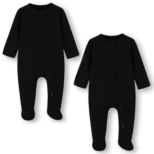 ACESTAR Baby Footies Pajamas, 2-Way Zipper Baby Sleepers with Mitten Cuffs - Long Sleeve Baby Zip Up Onesie for 0-12 Months