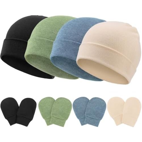 BQUBO Baby Hats and Mittens Infant Cotton Beanie Gloves No Scratch Set Newborn Hospital Hat for Boys Girls