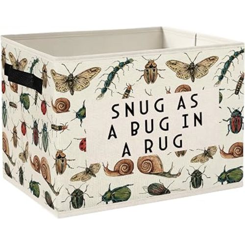Kids Classroom Insect Storage Bins Box with Handles, Snug as a Bug in a Rug Nature Insect Foldable Collapsible Basket Organizer for Books Clothes Kids Room Bedroom Playroom Bathroom