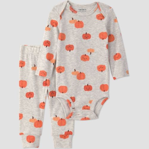 Carter's Just One You® Baby Halloween 2pc Pumpkins Bodysuit and Pants Set - Orange/Gray 12M