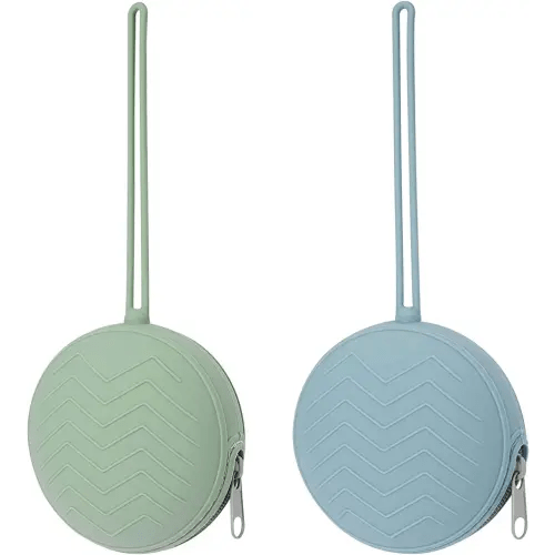 2 Pack Pacifier Holder Case, BPA Free Newborn Baby Silicone Pouch for Boys & Girls, Portable Container (Sage, Ether)