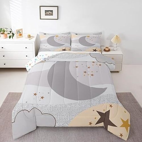 Feelyou Star and Moon Comforter Set Full Size Cute Good Night Dream Comforter for Kids Adults Cartoon Sky Bedding Set Duvet Set Home Decor 3Pcs