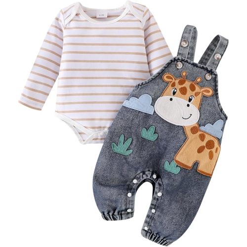 Baby Boy Clothes Newborn Long Sleeve Romper Cartoon Animal Jeans Suspender Overalls Jumpsuit Fall Outfits 0-18 Months