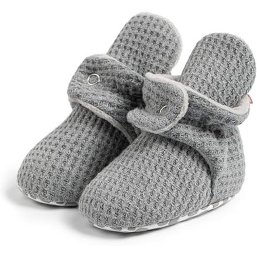 Meckior Infant Baby Boys Girls Cotton Booties Winter Fleece Warm Cozy Socks Soft Bottom Newborn Toddler First Walkers Crib Shoes with Grippers