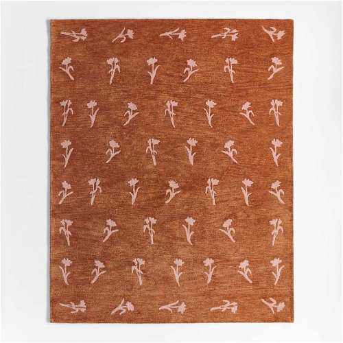 Lupin Terracotta Floral Kids Wool Area Rug 6'x9'