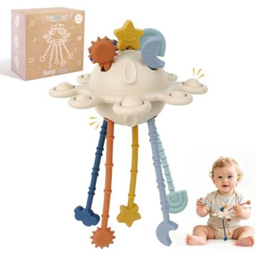 TYRY.HU Silicone Baby Sensory Montessori Toys,Silicone Pull String Fidget Toys for 36 Months+, Travel Toy for Plane, Car, and Stroller, Early Educational Fine Motor Skills Toy for Toddlers