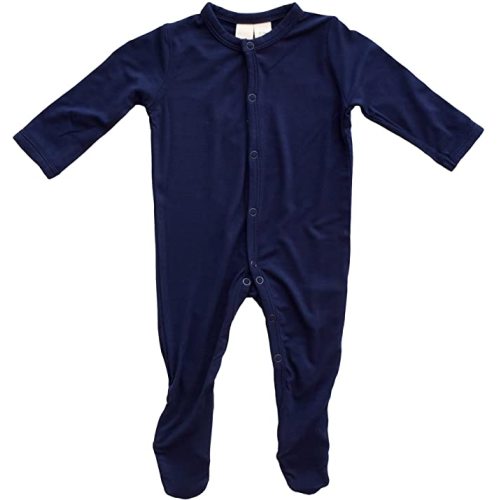 KYTE BABY Soft Bamboo Rayon Footies, Snap Closure, 0-24 Months, Solid Colors - Navy - 0-3 Months