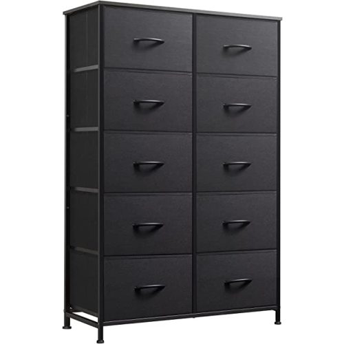 WLIVE Tall Black Dresser for Bedroom with 10 Drawers, Chest of Drawers, Dressers Bedroom Furniture, Storage Organizer Unit with Fabric Bins for Closet, Hallway, Living Room, Entryway