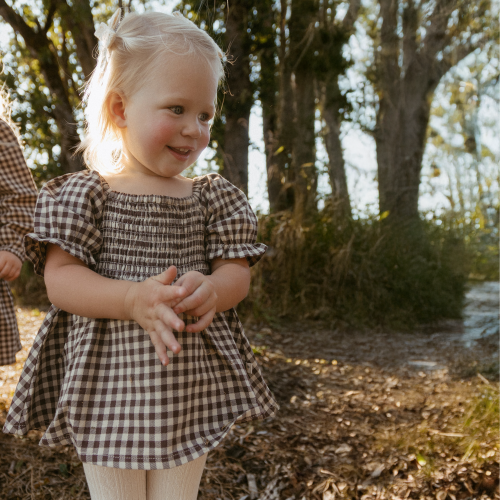 Organic GOTS Smocked Dress W/ Bloomers - Gingham Checks