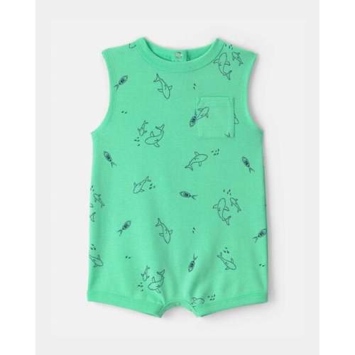 Baby Boy Shark Sleeveless Romper - Green | Carter's