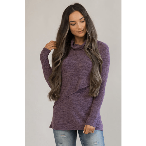 Nursing Sweater With Asymmetrical Flap - Purple – Nursing Queen