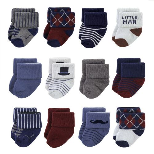 Hudson Baby Infant Boy Cotton Rich Newborn and Terry Socks, Gentleman 12-Pack