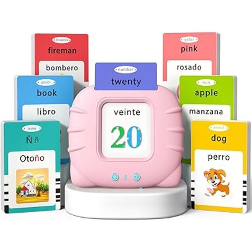 Kidzdo Spanish and English Audible Toys with Music, Bilingual Talking Flash Cards for Toddler/Beginning, ABC,Numbers,Colors,Shapes,Español/English Talking Flash Cards for Preschool,Kindergarten