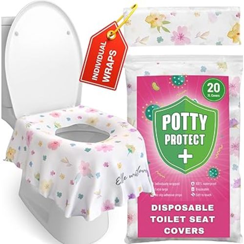 20 Pack Extra Large Disposable Toilet Seat Cover (Floral) – Toddler Toilet Covers For Full Coverage On Toilet or Potty – Ideal Travel Toilet Seat Covers For Kids and Adults