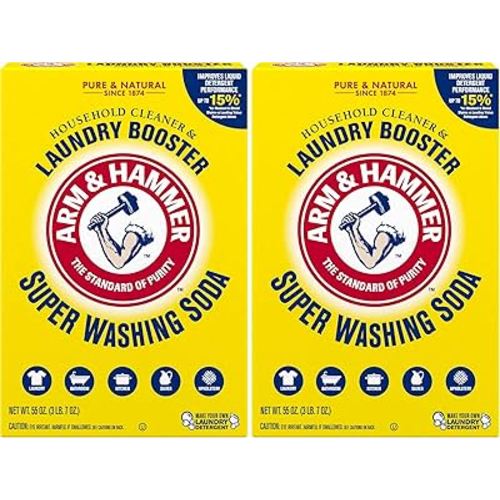 ARM & HAMMER Super Washing Soda Household Cleaner and Laundry Booster, Versatile Natural Home Cleaner, Powder Laundry Additive, 55 oz Box (Pack of 2)