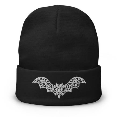 Gothic Vine Wrought Iron Bat Embroidered Cuff Beanie - Etsy