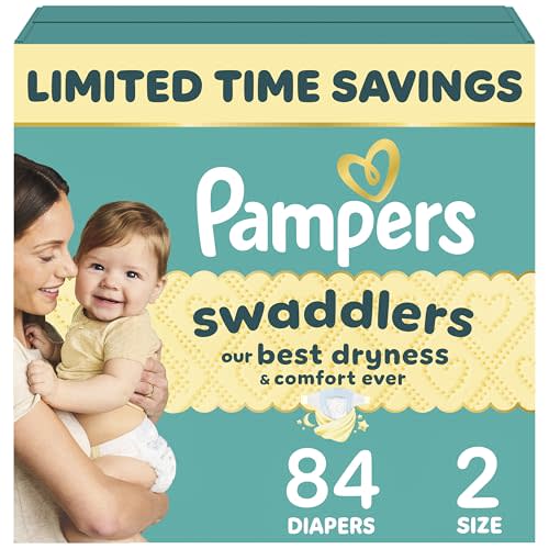 Pampers Swaddlers Diapers, Size 2 (10-22 lbs), 84 Count, Absorbent, Keeps Baby Dry and Comfortable, Skin Safe Disposable Baby Diaper (Packaging May Vary)