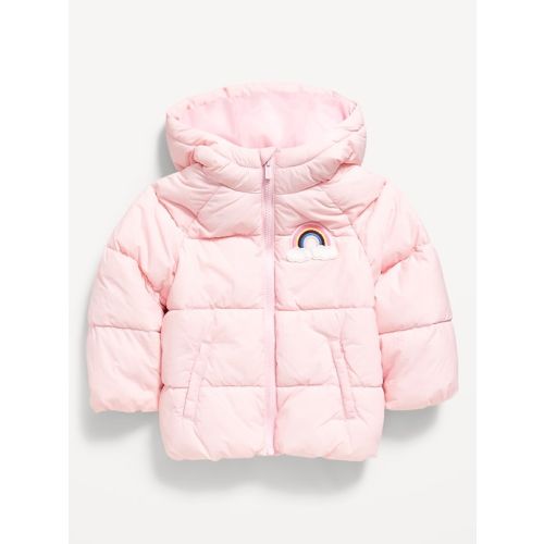 Water-Resistant Embroidered Puffer Jacket for Toddler Girls