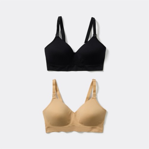 Brilliant Basics Women's Side Seamfree Wirefree Bra 2 Pack - Black & Almond - Size 12D/DD