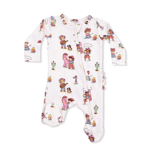 2-Way Zip Ruffle Footie, Vintage Cowgirls