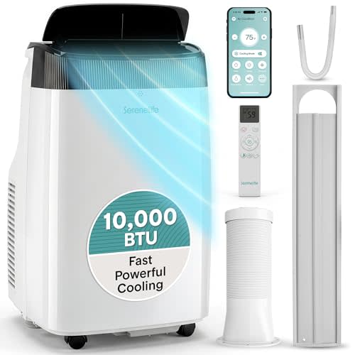 SereneLife Portable Air Conditioner 10000 BTU With WIFI | 3-in-1 Cooling, Fan and Dehumidifier | 24-H Timer up to 450 sq ft Coverage | AC Unit for Bedroom, Home & Office | Window Kit & Remote
