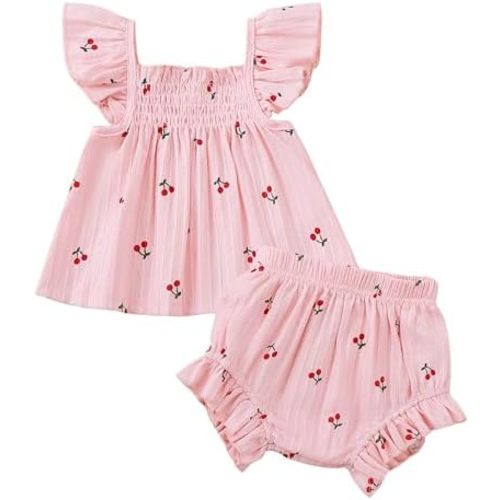 Jecson Newborn Baby Girl Summer Clothes Infant Girl Outfits Sleeveless Ruffle Top and Bloomers Shorts Set 0 3 6 12 Month