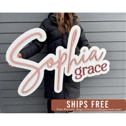 Large wood name sign, nursery name sign, girl name sign, above crib name sign, layered baby name sign, boy name sign, cut out sign