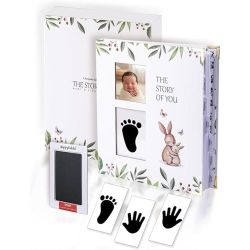 Baby Book Keepsake - Baby Memory Book for Boy or Girl - Baby Journal, Pregnancy Journal with Hand and Footprint Ink Pad - First 5 Year Baby Milestone Book