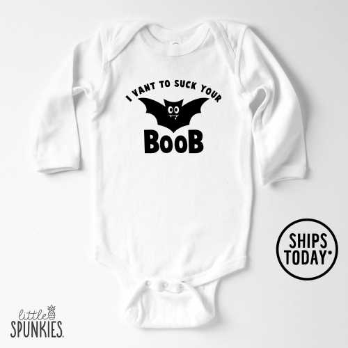 Funny First Halloween Onesies® Brand, I Vant To Suck Your Boob Onesies Brand®, Vampire Bat Infant Bodysuit - GL7918