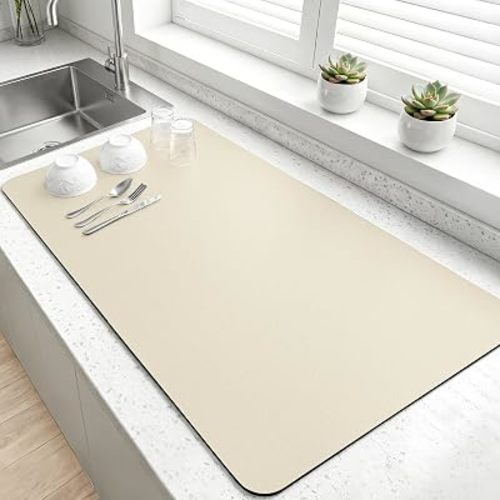 LOPNUR Extra Large Dish Drying Mat for Kitchen, 31.5"x17", Light Beige