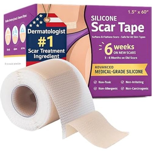 C-Section Scar Tape & Silicone Scar Sheets - Clinically Proven Medical Grade Waterproof Soft Reusable Scar Treatment Strips for Surgical, Keloid, Acne & Burn Scars (1.6" x 60") C Section Must Have