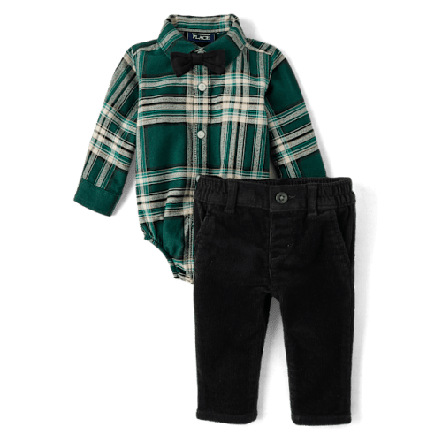 Baby Boys Matching Family Plaid 2-Piece Outfit Set - Green