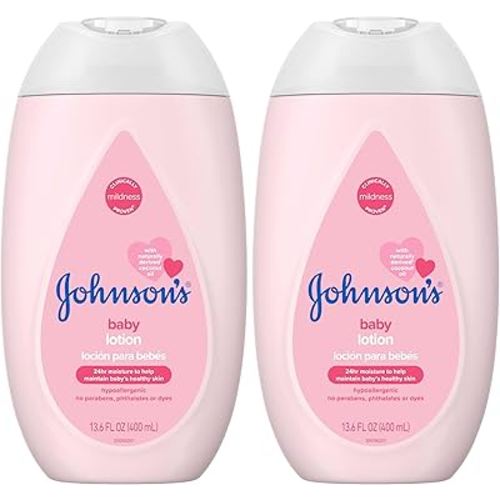 Johnson's Baby Moisturizing Mild Pink Baby Lotion with Coconut Oil for Delicate Baby Skin, Paraben-, Phthalate- & Dye-Free, Hypoallergenic & Dermatologist-Tested, Baby Skin Care, 13.6 Fl. Oz