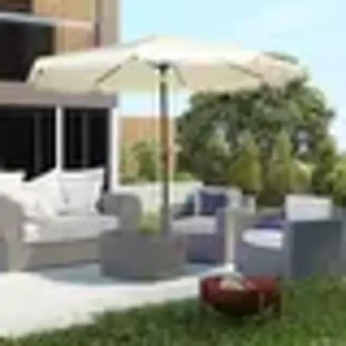 Outsunny 9ft Patio Umbrella with Push Button Tilt and Crank, Ruffled Outdoor Market Table Umbrella with Tassles and 8 Ribs - Cream White