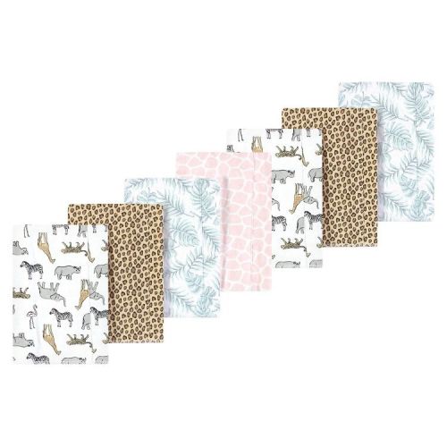 Luvable Friends Hudson Baby Flannel Burp Cloths 7pk, Pink Safari Fun