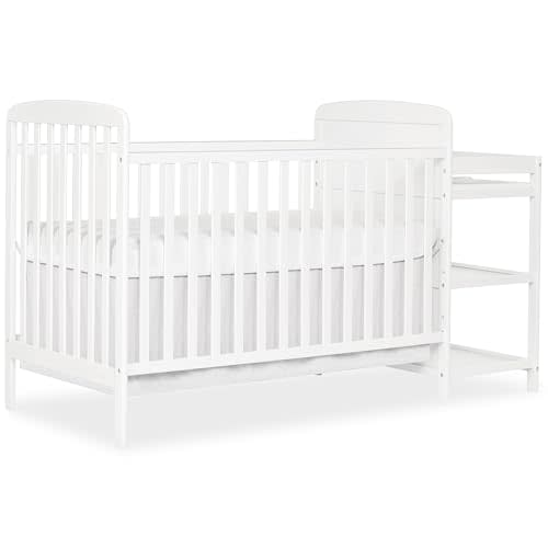 Dream On Me Anna 3-in-1 Convertible Full-Size Baby Crib & Changer with Storage in White, GreenGuard Gold & JPMA, Pinewood, Converts to Day & Toddler Bed, 3 Mattress Heights, 1″ Changing Pad