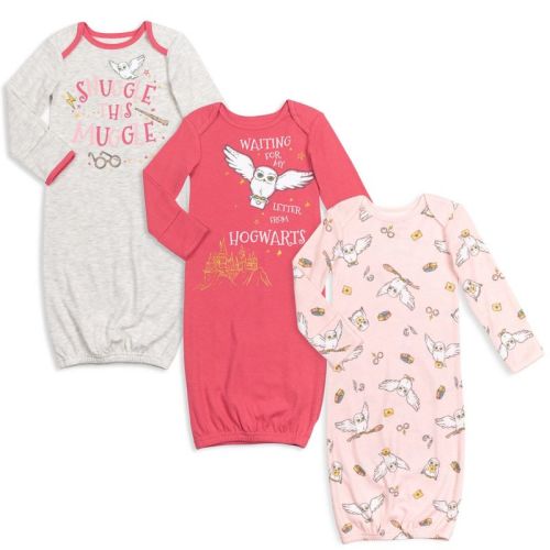 Harry Potter Hedwig Owl Newborn Baby Girls 3 Pack Sleeper Gown Red / Pink / Heather Grey 0-6 Months