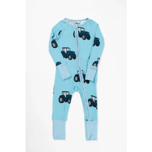 Classic Blue Tractor Baby Bamboo Zippy