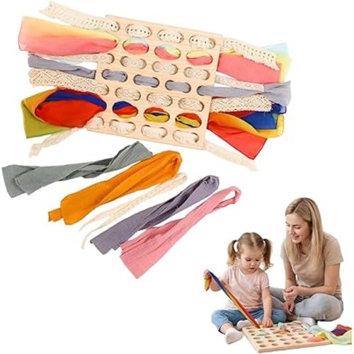 Eray Montessori Wooden Lacing & Weaving Busy Board for Kids Ages 3+, Sensory Educational Toy for Fine Motor Skills, Open‑Ended Play Activity, Birthday Gift for Boys & Girls