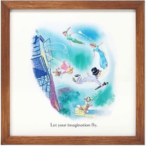 Disney Peter Pan Golden Book Framed Wood Wall Decor - Storybook Illustration Peter Pan Wall Art for Kids' Bedroom or Nursery