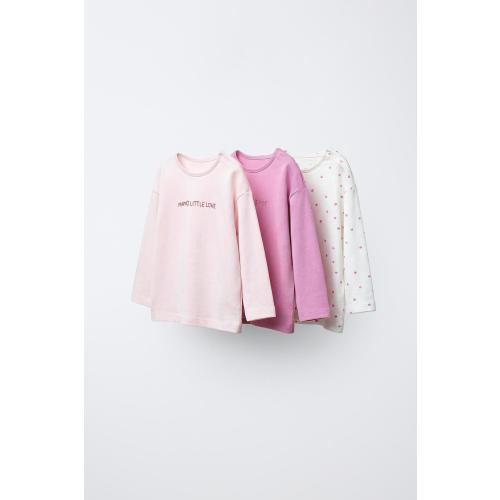 THREE-PACK OF T-SHIRTS WITH HEARTS AND EMBROIDERED TEXT - Pink | ZARA United States