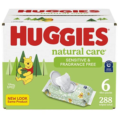 Sensitive Baby Wipes, Huggies Natural Care Baby Diaper Wipes, Unscented, Hypoallergenic, 6 Flip-Top Packs (288 Wipes Total) - 6 Flip-Lid Packs